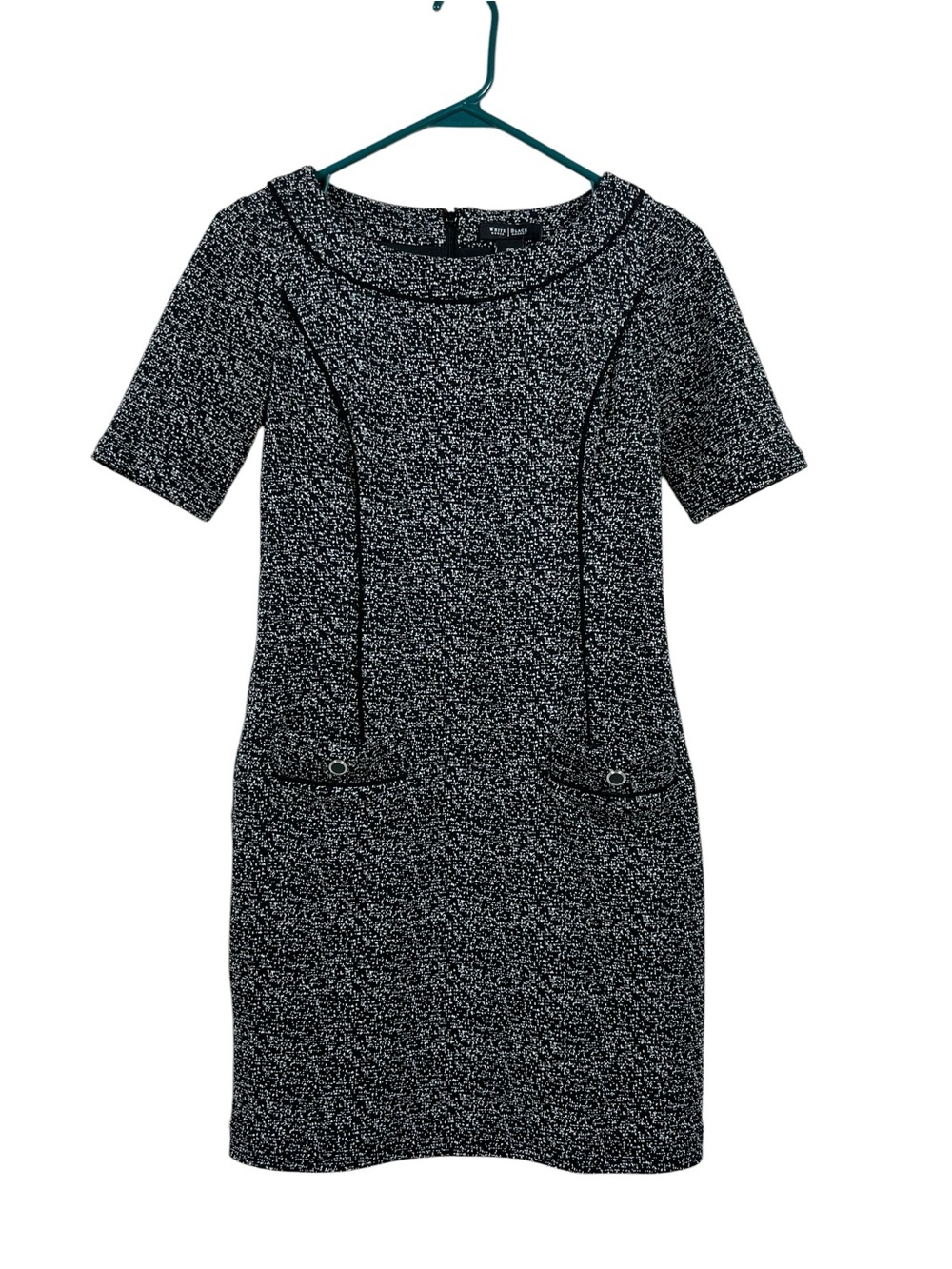 White House Black Market Short-Sleeve Tweed Shift Dress black white size 00 EUC